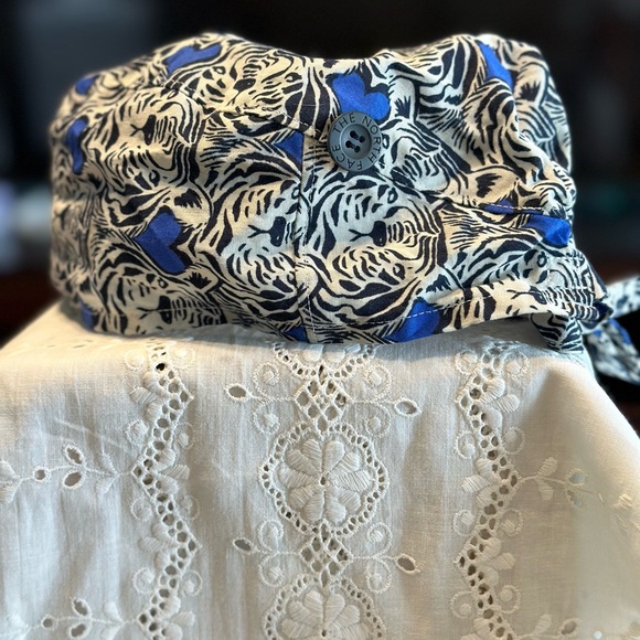 BLUE & WHITE TIGER THEME SCRUB HAT HANDMADE. NWOT - Picture 2 of 5